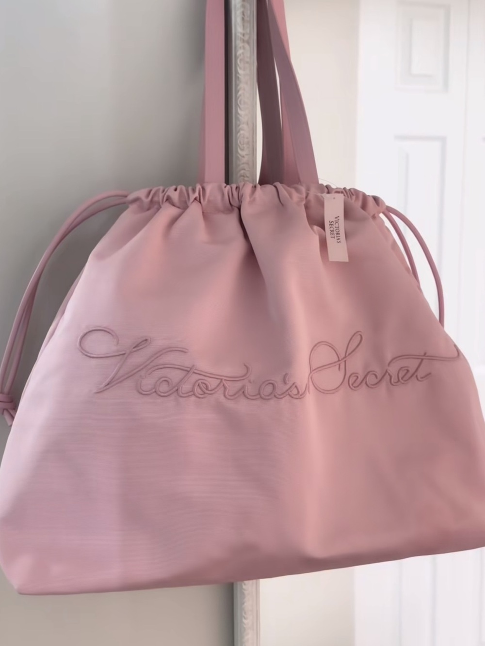 Victoria's Secret Pink Drawstring Tote with Embroidered Logo